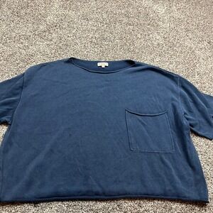 DEMYLEE NEW YORK Women's Blue Cotton Pullover Crew Neck Pocket Sweater Size S